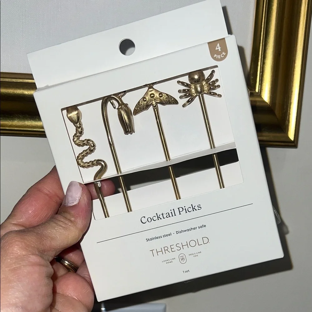 Threshold Metallic Gold Animal & Bug Cocktail Picks - 4 Piece Set